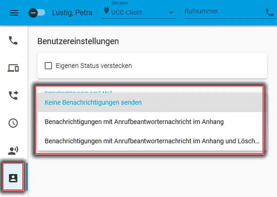 ?ber das Drop-Down-Men in den Benutzereinstellungen kann die Art der Benachrichtigung eingestellt werden.