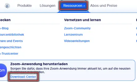 Ansicht Ressourcen zum Download-Center