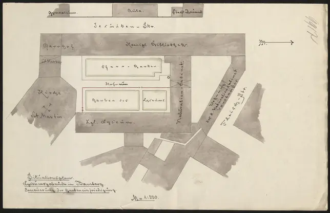 Lyzeumsgarten mit Gartenelementen und Geb?uden