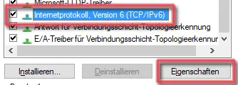 Ansicht Eigenschaften LAN IPv6