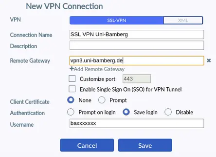 Ansicht VPN Konfiguration