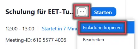 Ansicht Zoom Meeting Einladung kopieren