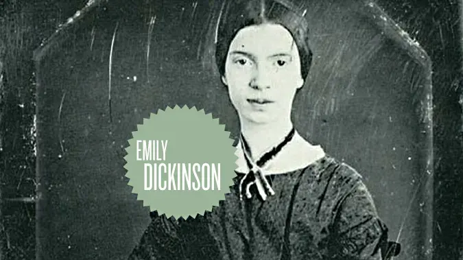 Portr?it der US-amerikanischen Lyrikerin Emily Dickinson an einem Tisch sitzend aus dem 19. Jahrhundert