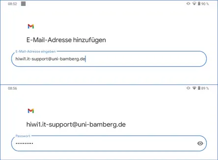 Eingabe der E-Mail-Adresse und des Kennwortes